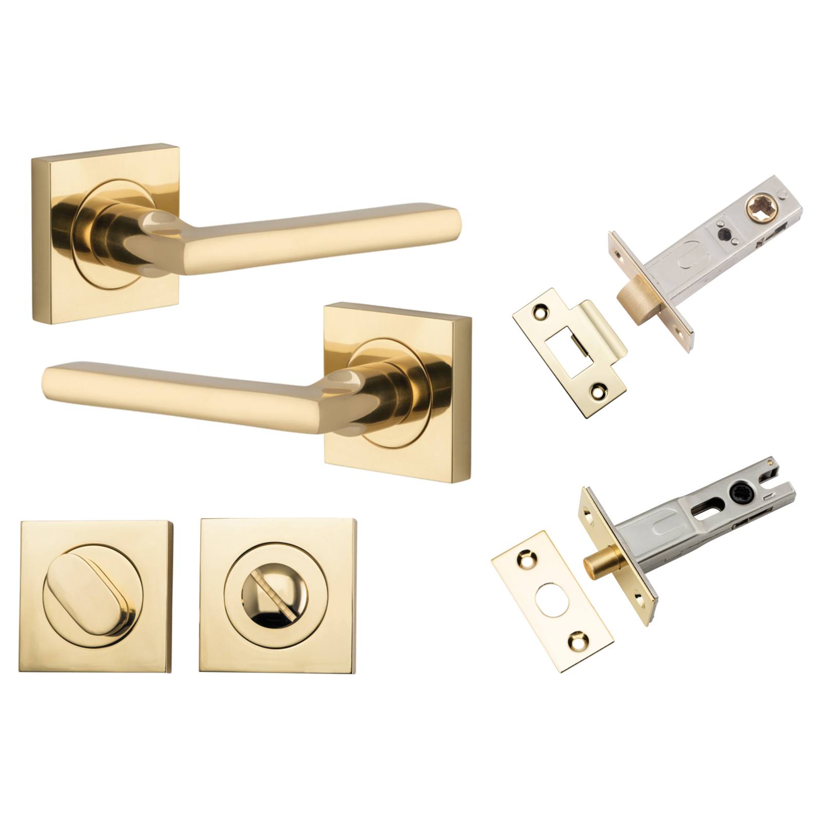 Baltimore Lever Square Rose Privacy Kit w Separate Privacy Turn Polished Brass
