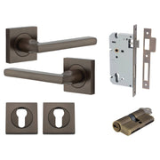 Baltimore Lever Square Rose Entrance Kit w Separate High Security Lock Signature Brass