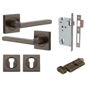 Baltimore Lever Square Rose Entrance Kit w Separate High Security Lock Signature Brass