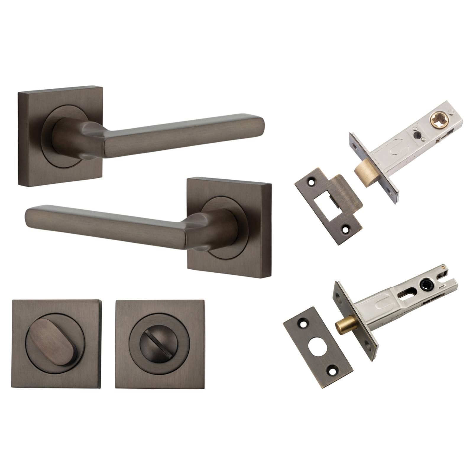 Baltimore Lever Square Rose Privacy Kit w Separate Privacy Turn Signature Brass