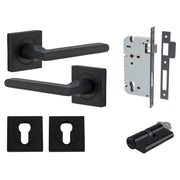 Baltimore Lever Square Rose Entrance Kit w Separate High Security Lock Matt Black