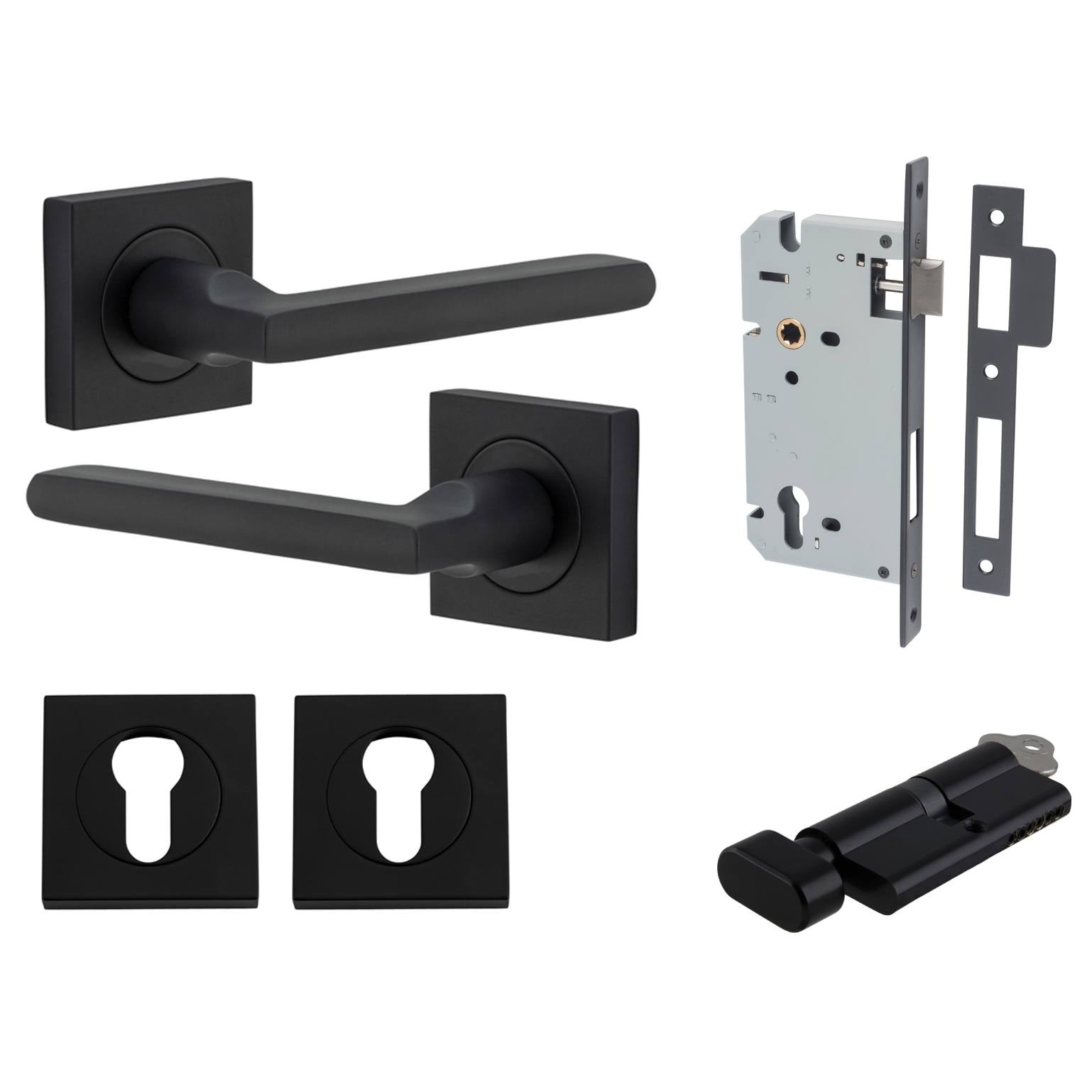 Baltimore Lever Square Rose Entrance Kit w Separate High Security Lock Matt Black