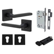 Baltimore Lever Square Rose Entrance Kit w Separate High Security Lock Matt Black