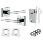 Baltimore Lever Square Rose Entrance Kit w Separate High Security Lock Polished Chrome