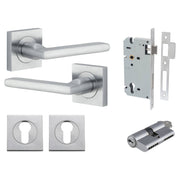Baltimore Lever Square Rose Entrance Kit w Separate High Security Lock Brushed Chrome