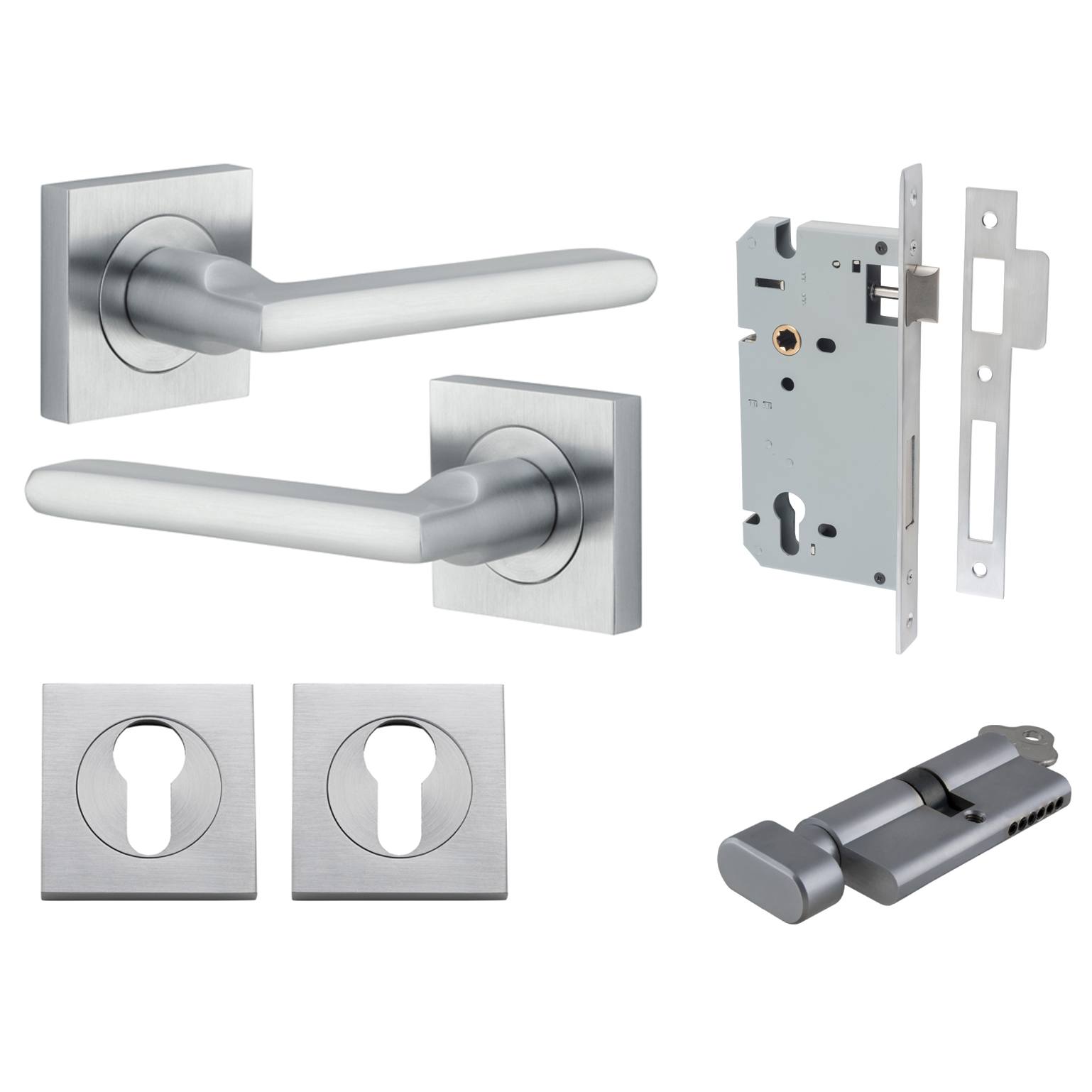 Baltimore Lever Square Rose Entrance Kit w Separate High Security Lock Brushed Chrome