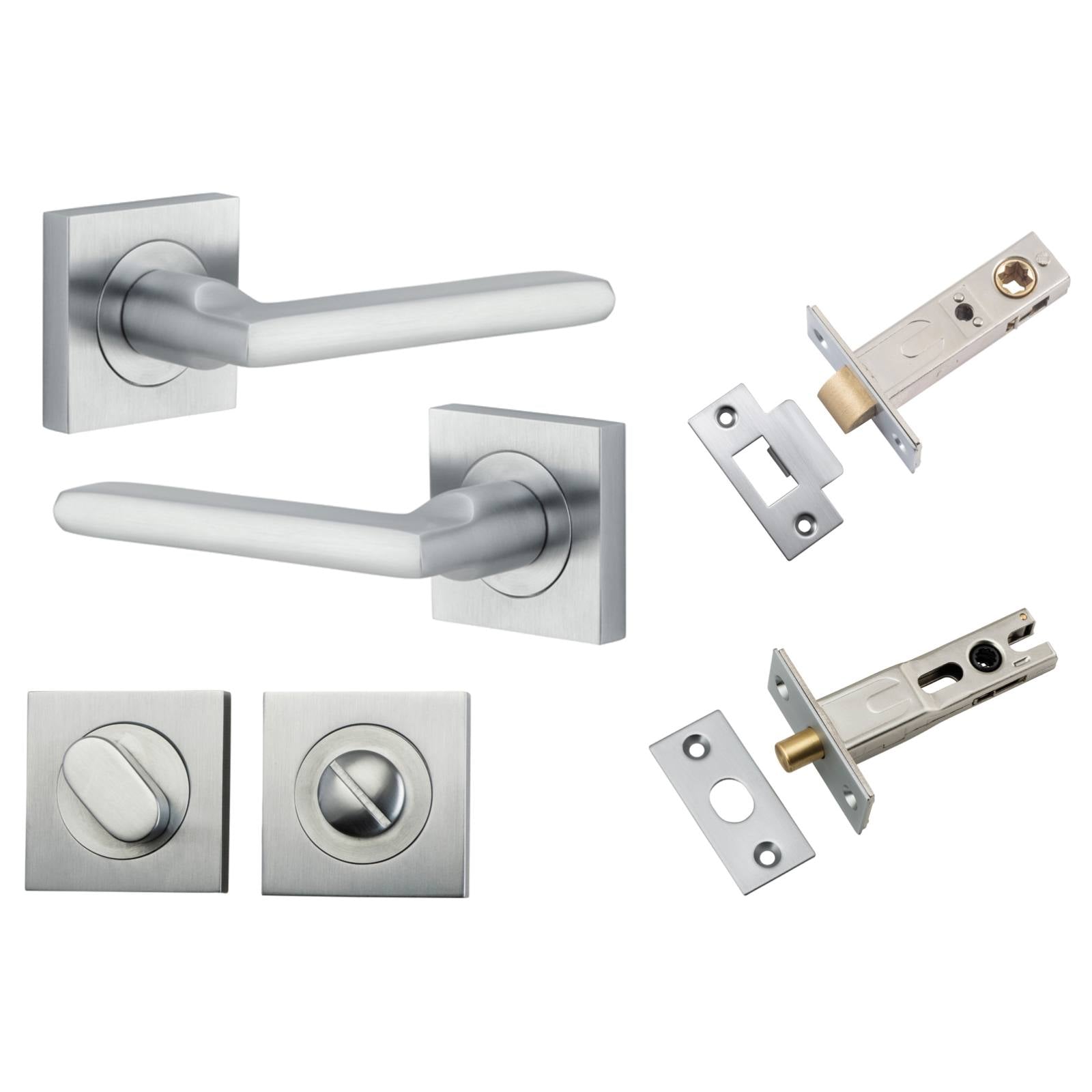 Baltimore Lever Square Rose Privacy Kit w Separate Privacy Turn Brushed Chrome