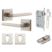 Baltimore Lever Square Rose Entrance Kit w Separate High Security Lock Satin Nickel