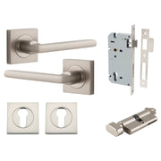 Baltimore Lever Square Rose Entrance Kit w Separate High Security Lock Satin Nickel