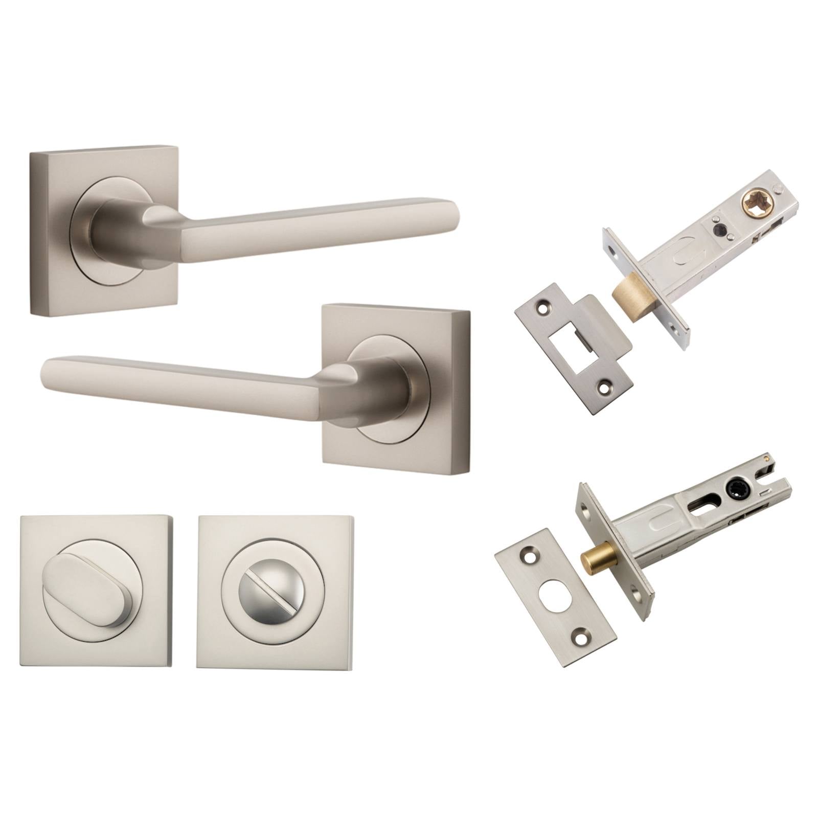 Baltimore Lever Square Rose Privacy Kit w Separate Privacy Turn Satin Nickel
