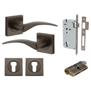 Oxford Lever Square Rose Entrance Kit w Separate High Security Lock Signature Brass