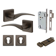 Oxford Lever Square Rose Entrance Kit w Separate High Security Lock Signature Brass