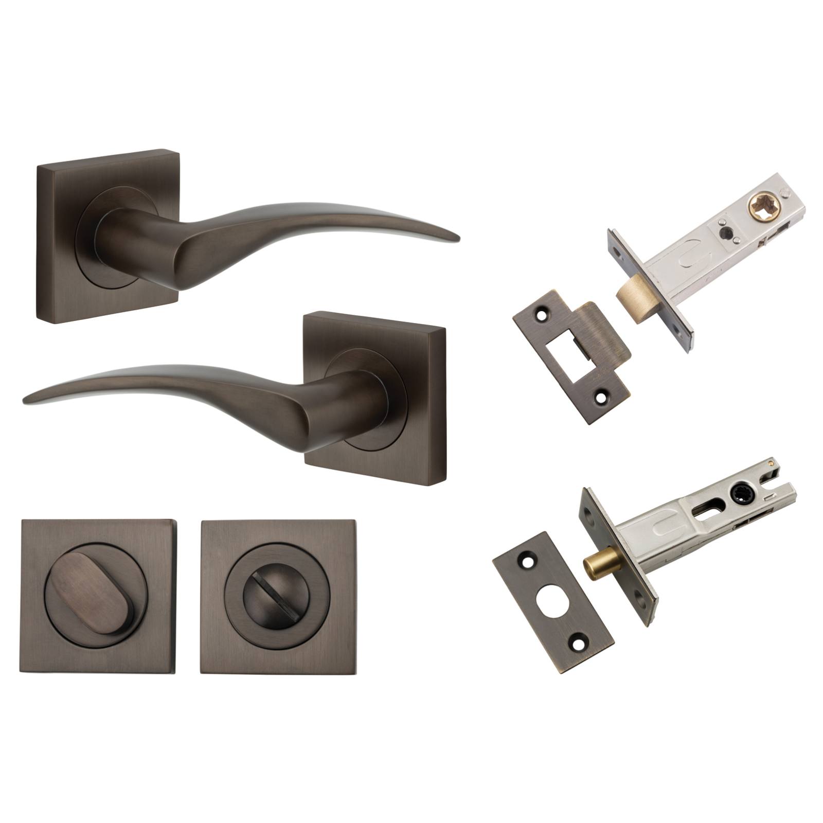 Oxford Lever Square Rose Privacy Kit w Separate Privacy Turn Signature Brass