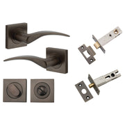 Oxford Lever Square Rose Privacy Kit w Separate Privacy Turn Signature Brass