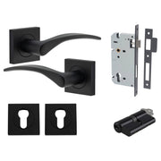 Oxford Lever Square Rose Entrance Kit w Separate High Security Lock Matt Black