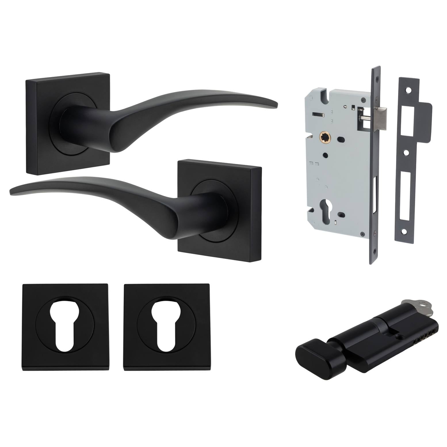 Oxford Lever Square Rose Entrance Kit w Separate High Security Lock Matt Black
