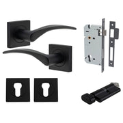 Oxford Lever Square Rose Entrance Kit w Separate High Security Lock Matt Black
