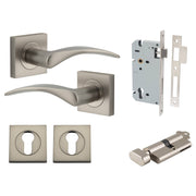 Oxford Lever Square Rose Entrance Kit w Separate High Security Lock Satin Nickel