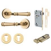 Verona Lever Round Rose Entrance Kit w Separate High Security Lock Polished Brass