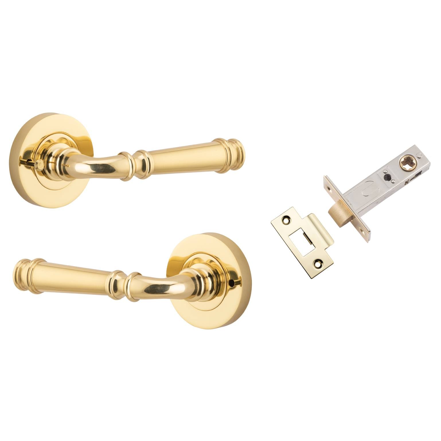 Verona Lever Round Rose (Inbuilt Privacy) Polished Brass