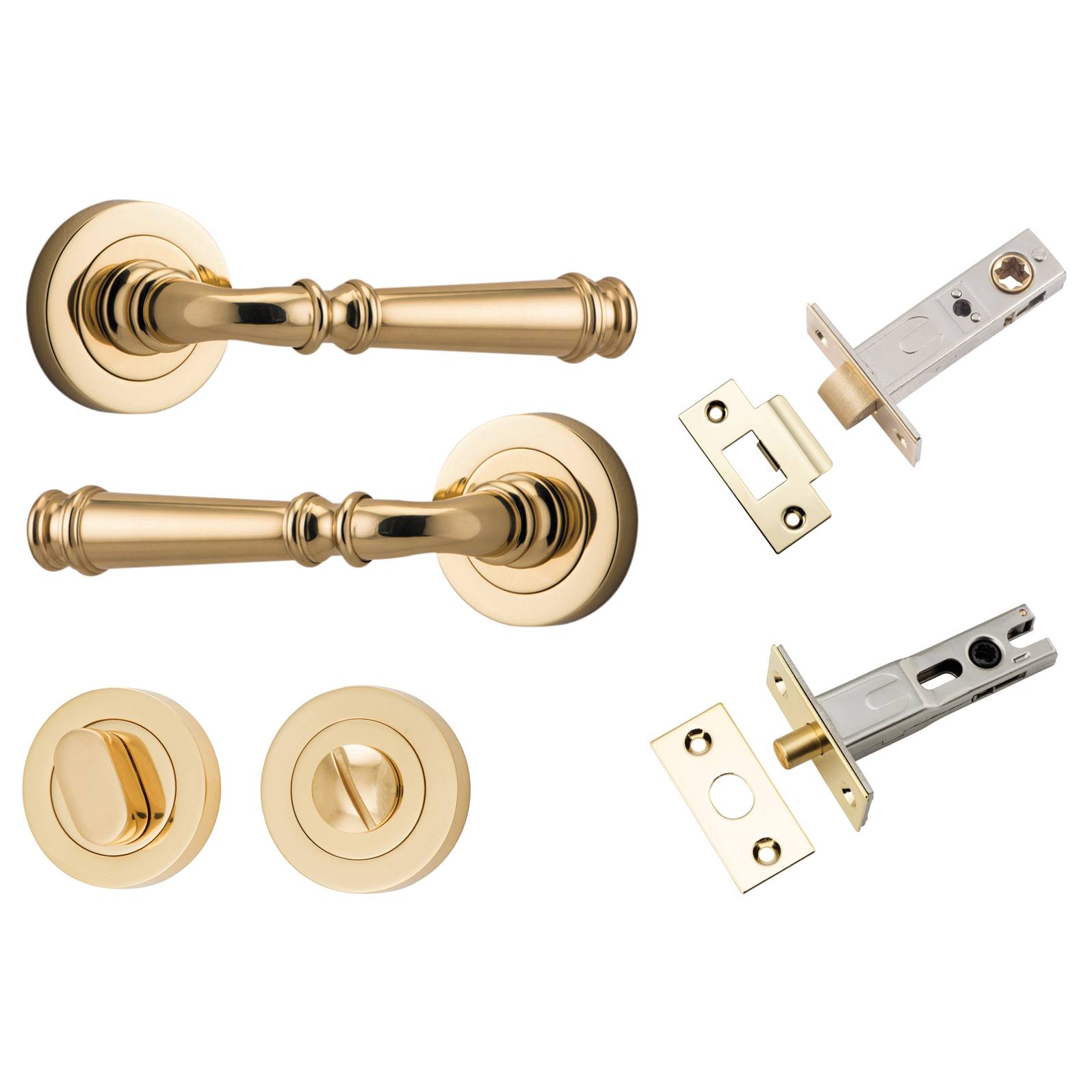 Verona Lever Round Rose Privacy Kit w Separate Privacy Turn Polished Brass
