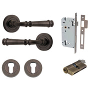 Verona Lever Round Rose Entrance Kit w Separate High Security Lock Signature Brass