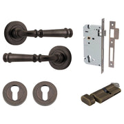 Verona Lever Round Rose Entrance Kit w Separate High Security Lock Signature Brass