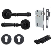 Verona Lever Matt Black Round Rose Entrance Kit With Separate High Security Lock