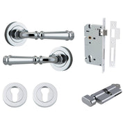 Verona Lever Round Rose Entrance Kit w Separate High Security Lock Polished Chrome