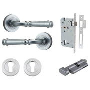 Verona Lever Round Rose Entrance Kit w Separate High Security Lock Brushed Chrome