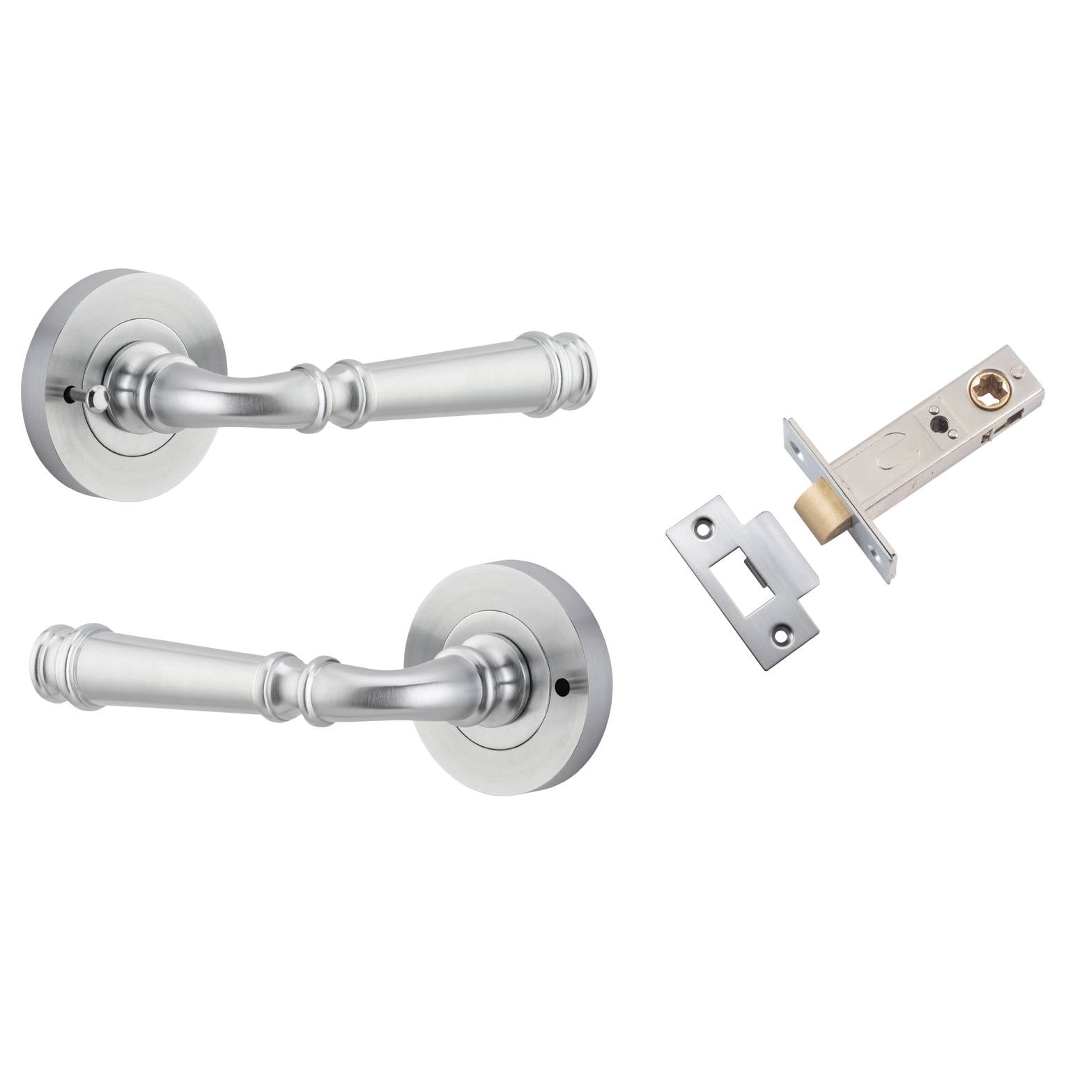 Verona Lever Round Rose (Inbuilt Privacy) Brushed Chrome