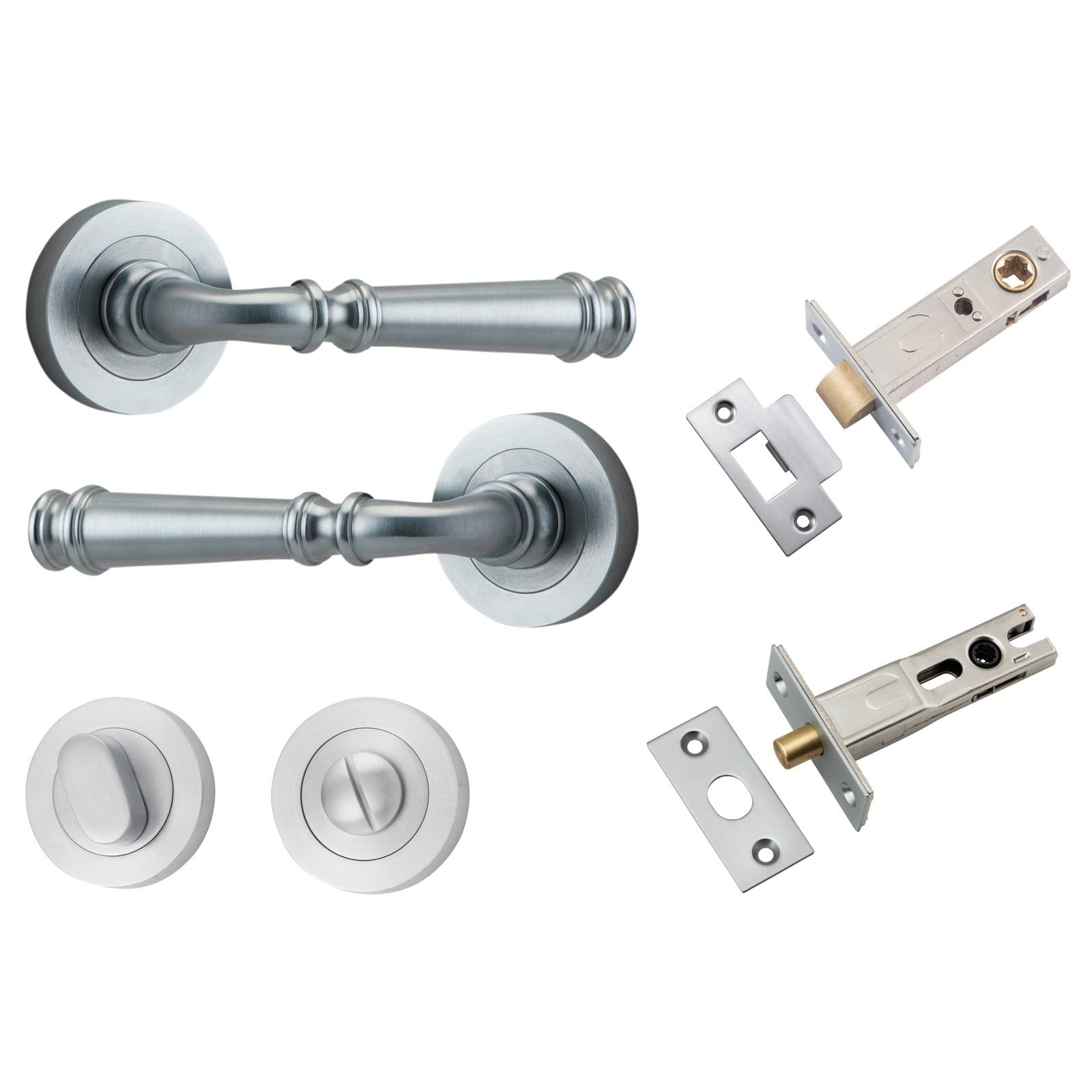 Verona Lever Round Rose Privacy Kit w Separate Privacy Turn Brushed Chrome