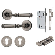 Verona Lever Round Rose Entrance Kit with Separate High Security Lock Distressed Nickel