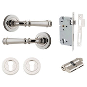 Verona Lever Round Rose Entrance Kit w Separate High Security Lock Polished Nickel