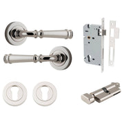 Verona Lever Round Rose Entrance Kit w Separate High Security Lock Polished Nickel