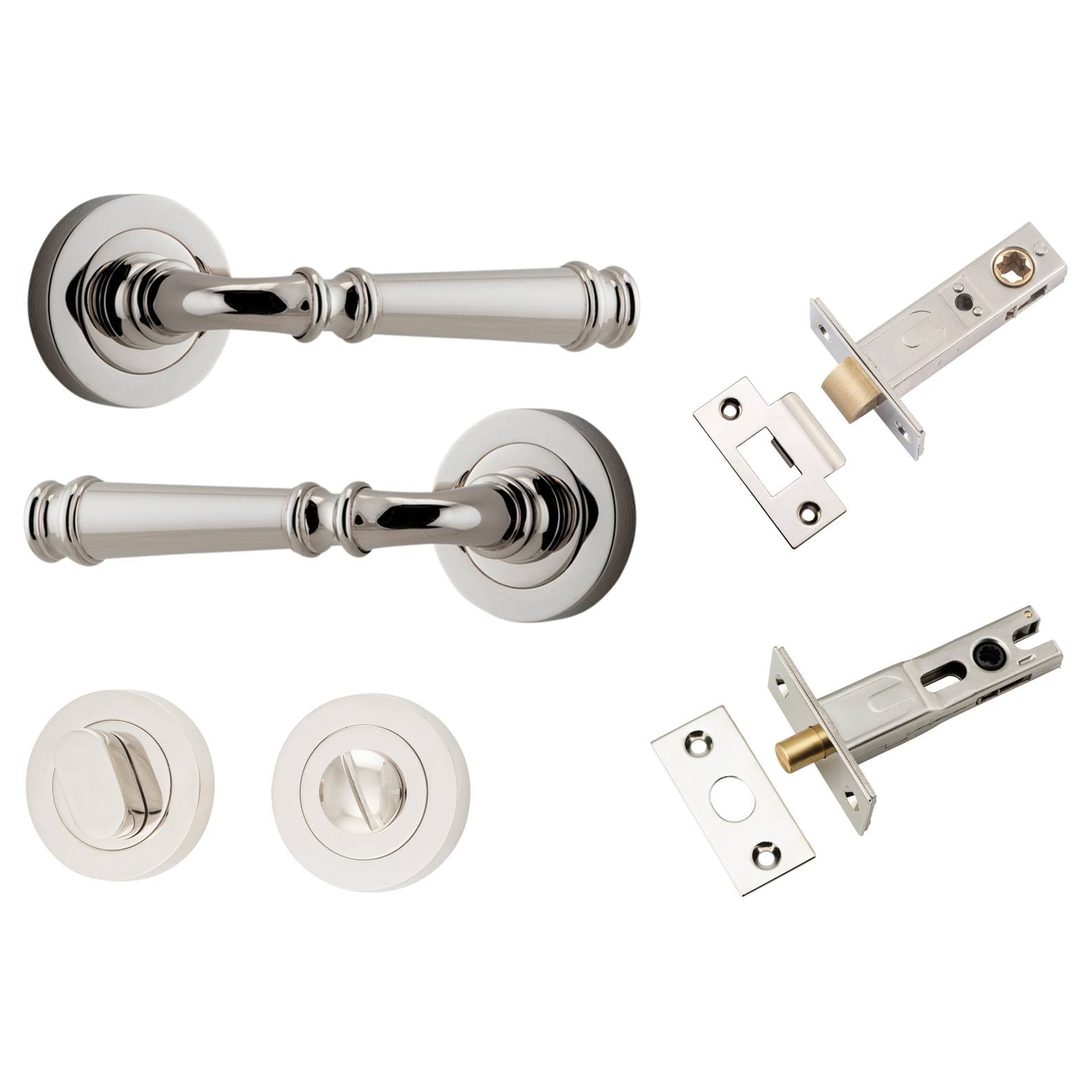 Verona Lever Round Rose Privacy Kit w Separate Privacy Turn Polished Nickel