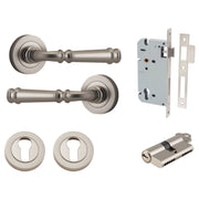 Verona Lever Round Rose Entrance Kit w Separate High Security Lock Satin Nickel