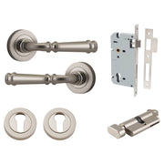 Verona Lever Round Rose Entrance Kit w Separate High Security Lock Satin Nickel
