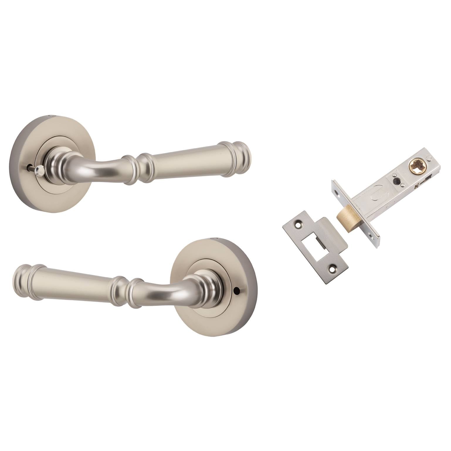 Verona Lever Round Rose (Inbuilt Privacy) Satin Nickel