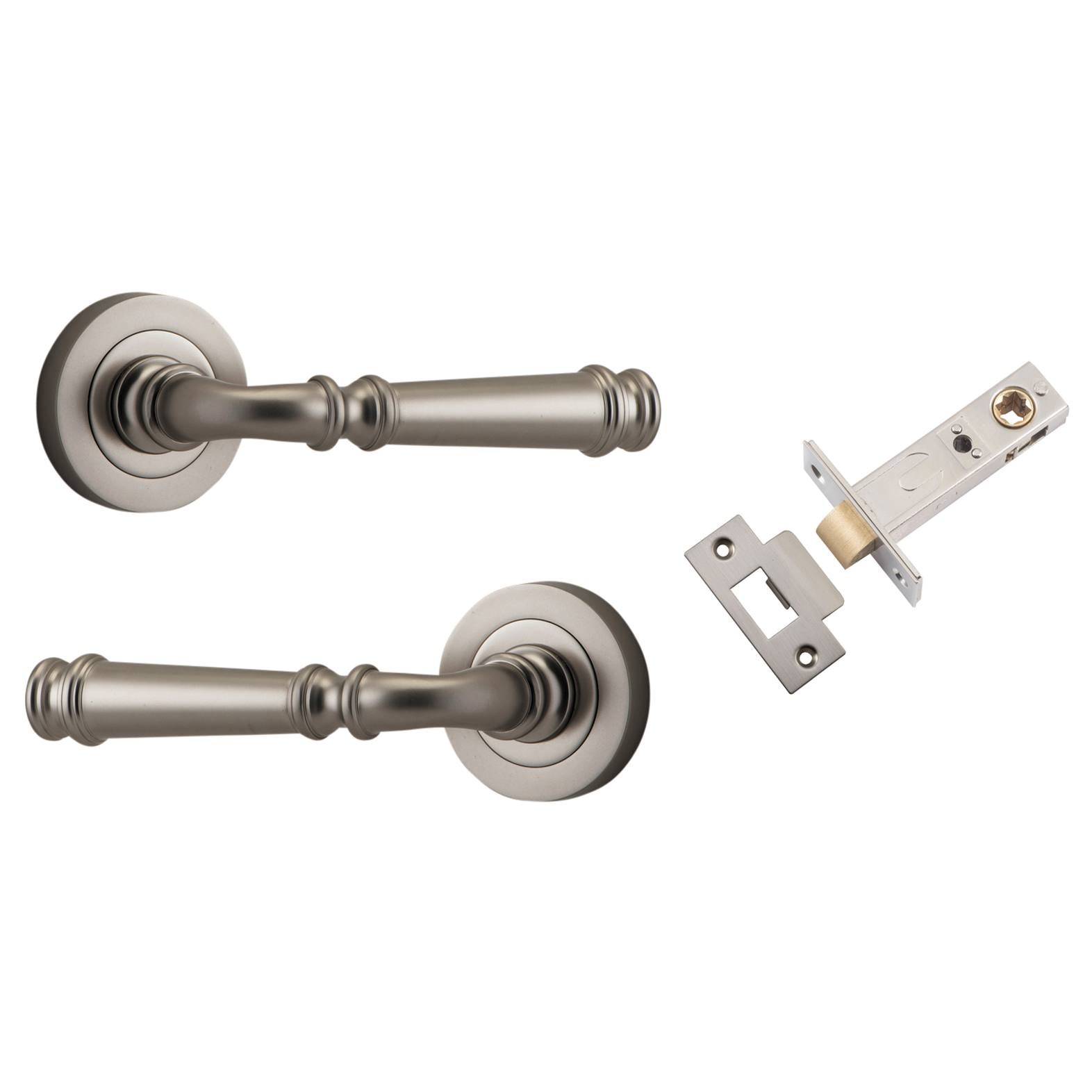 Verona Lever Round Rose Passage Kit Satin Nickel