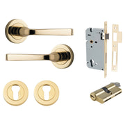 Annecy Lever Round Rose Entrance Kit w Separate High Security Lock Polished Brass