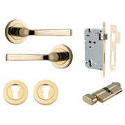 Annecy Lever Round Rose Entrance Kit w Separate High Security Lock Polished Brass