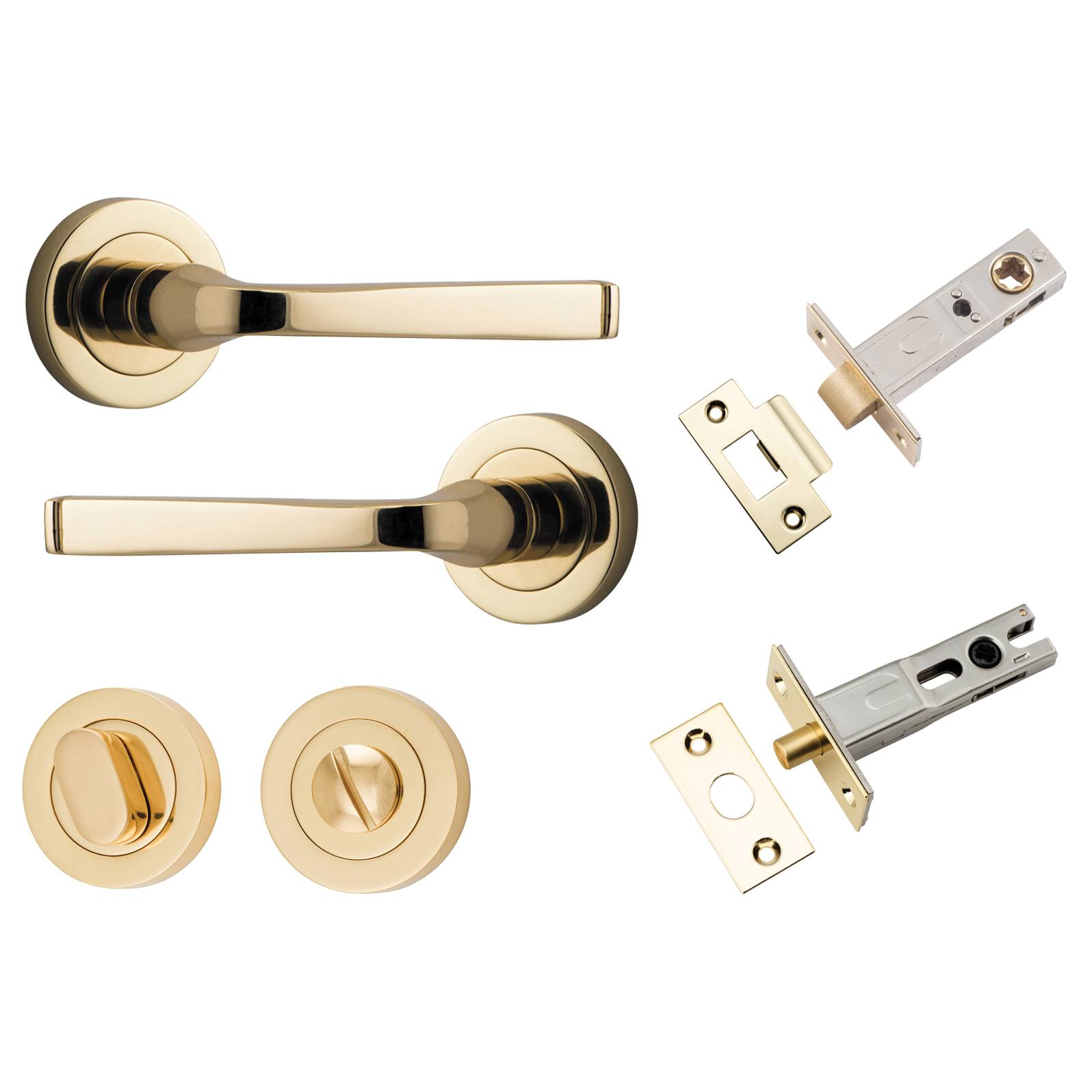 Annecy Lever Round Rose Privacy Kit w Separate Privacy Turn Polished Brass