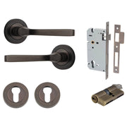 Annecy Lever Round Rose Entrance Kit w Separate High Security Lock Signature Brass