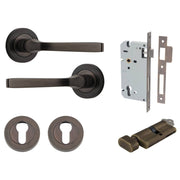 Annecy Lever Round Rose Entrance Kit w Separate High Security Lock Signature Brass