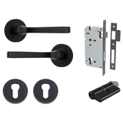 Annecy Lever Round Rose Entrance Kit w Separate High Security Lock Matt Black