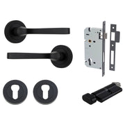 Annecy Lever Round Rose Entrance Kit w Separate High Security Lock Matt Black