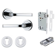Annecy Lever Round Rose Entrance Kit w Separate High Security Lock Polished Chrome