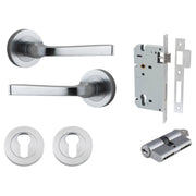Annecy Lever Round Rose Entrance Kit w Separate High Security Lock Brushed Chrome
