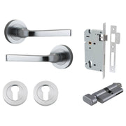 Annecy Lever Round Rose Entrance Kit w Separate High Security Lock Brushed Chrome